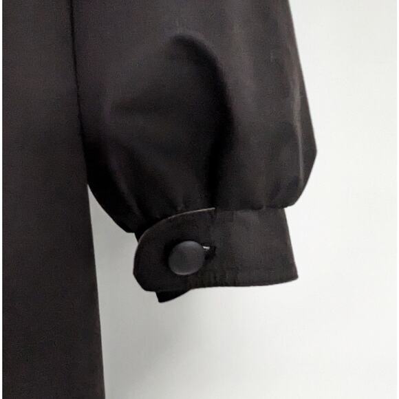 Women’s Black Contrast Trim Button Front Coat Mid-Length Trench Style - Picture 13 of 14